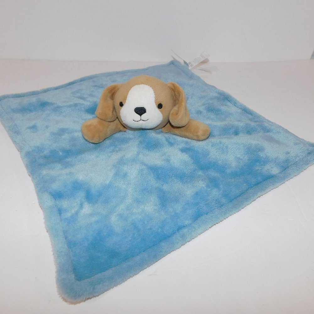 Carters Puppy Dog Brown White Blue Plush Security blanket Baby Lovey Nunu